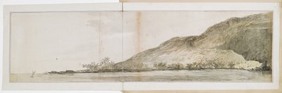 Vy över den norra punkten av Kealakekua Bay, på ön Hawaii, tagen från "Resolutionen". Den gjordes under besöket på Hawaiiöarna 17 januari-23 februari 1779, där kapten Cook dödades den 14 februari på den tredje resan. av John Webber