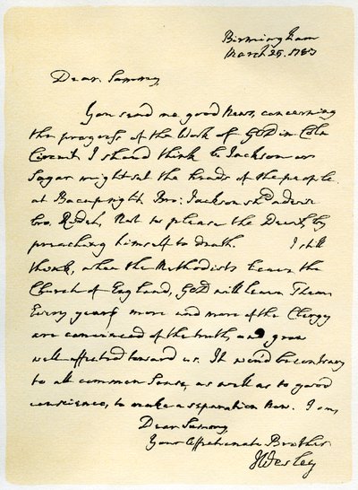 Brev från John Wesley till Samuel Bradburn, 25 mars 1783. av John Wesley