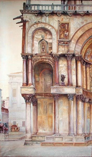 Hörn av fasaden av Markuskyrkan, Venedig, 1870 (wc på papper) av John Wharlton Bunney