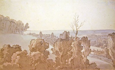 A View at Bridewell (penna & bläck och blå och grå tvättar på papper) av John White Abbott