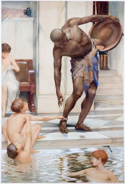 The Bathers, Boys Teasing a Slave (kroppsfärg, blyerts  akvarell på papper) av John William Brown