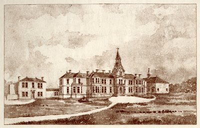 Lunatic Asylum i Newcastle upon Tyne, Coxlodge, ca 1829 (photolitho) av John William Dyson