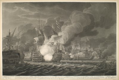 Till EARL of S.T VINCENT OFFICERNA amp; CREW, under hans herres befäl denna syn på den galanta strid som utkämpades utanför Cape St Vincent den 14 februari 1797 av en brittisk eskader på femton linjeseglar amp; fregatter / med Grand F av John william Edy