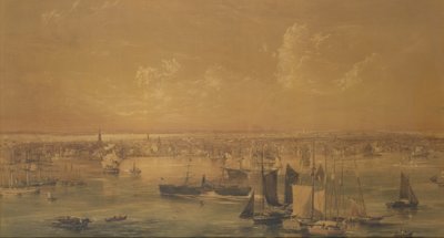 New York från East River, 1852 (tvätt, gouache och grafit) av John William Hill