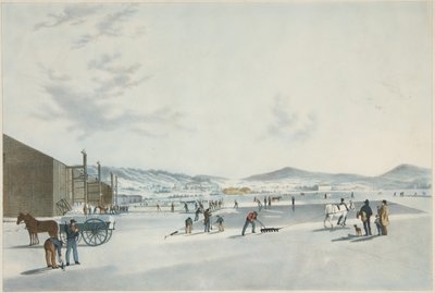 Rockland Lake - Cutting Ice. Utsikt från nordöstra, pub. 1849 av John William Hill
