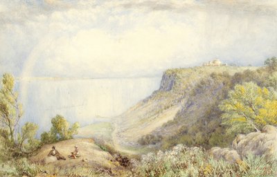 Utsikt över Hudsonfloden från Palisades, New York, med regnbåge, 1873 Akvarell, grafit och en del gouache på papper, lagt på kartong av John William Hill