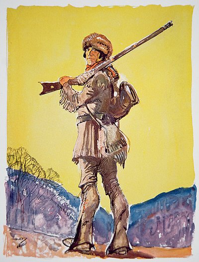 Davy Crockett (litho i färg) av John William Jr. Thomason
