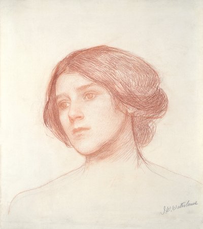 Head of a Girl (röd krita på papper) av John William Waterhouse