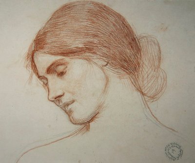 Huvudet på en ung flicka, till vänster av John William Waterhouse