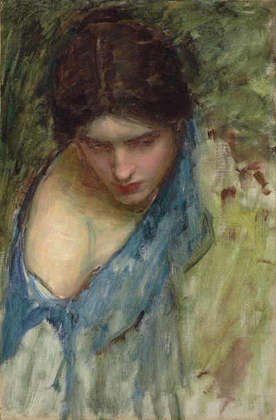 Nymphs Finding the Head of Orpheus: en skiss av nymfen till vänster av John William Waterhouse