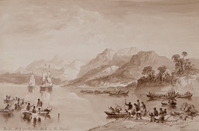 Design nr 2 för Captain Cook in the Tropics (akvarell) av John Wilson Carmichael