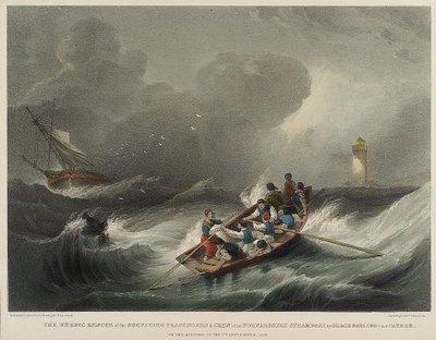 Den heroiska räddningen av passagerarna och besättningen på ångfartyget Forfarshire, av Grace Darling och hennes far, på morgonen den 7 september av John Wilson Carmichael