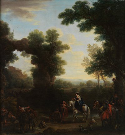 Klassiskt landskap med romska figurer av John Wootton