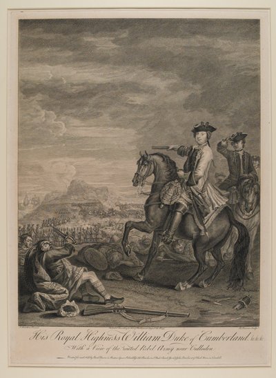H.R.H. William (1721-65) hertig av Cumberland med utsikt över den styrda armén nära Culloden, 1746, publicerad av B. Baron, 1747 av John Wootton