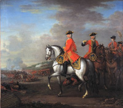 Kung George II (1683-1760) vid slaget vid Dettingen, med hertigen av Cumberland och Robert, 4:e Earl of Holderness, 27 juni 1743, ca 1743 av John Wootton