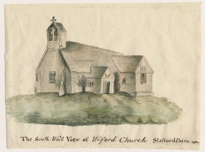 Weeford Church: akvarellmålning, 1782 av John Wright