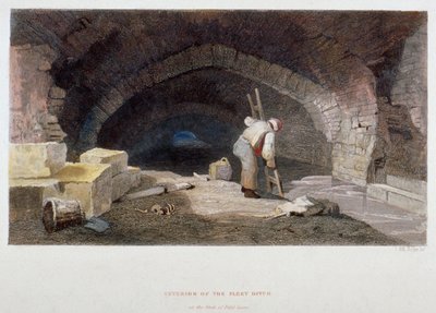 Interiör av Fleet Ditch på baksidan av Field Lane, City of London, 1851. av John Wykeham Archer