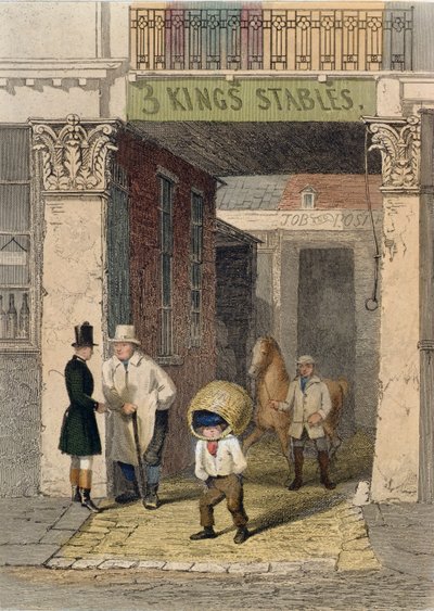 Rester av Clarendon House, Three Kings Livery Stables, Piccadilly, från 