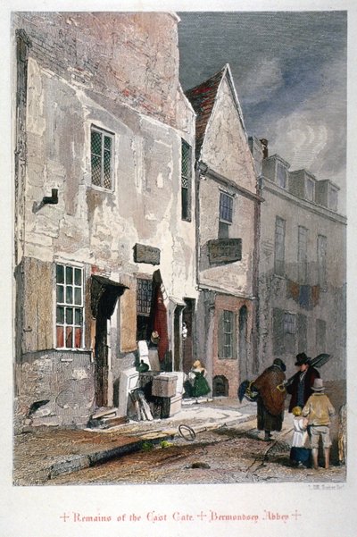 Utsikt över resterna av den östra porten av Abbey of St Saviour, Bermondsey, London, 1851 av John Wykeham Archer
