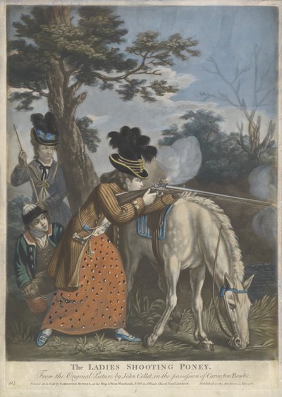 The Ladies Shooting Poney, 1780 (handfärgad mezzotint på vävt papper) av John after Collet