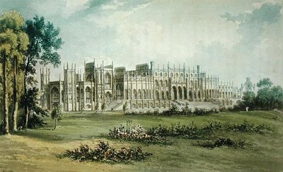 Eaton Hall, West of Garden Front, från Ackermanns Repository of Arts, publicerad ca 1826 (se även 182260) av John after Gendall