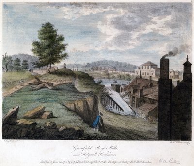 Greenfield Brass Mills, nära Holywell, Flintshire, graverad av W.C. Wilson, ca 1792 av John after Ingleby