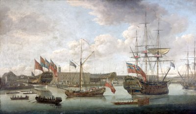 Lansering vid Deptford Dockyard, ca 1750 av John the Elder Cleveley