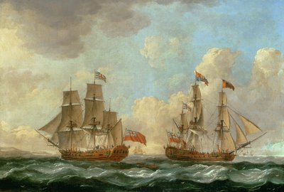 Peregrine i två positioner utanför kusten, 1766 av John the Elder Cleveley