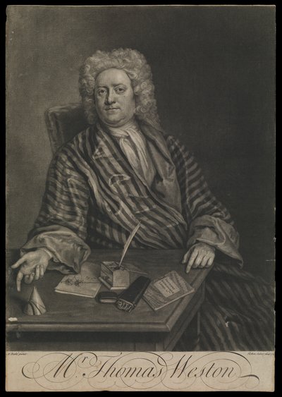 Thomas Weston, ca 1725 (gravyr, mezzotint) av John the younger Faber
