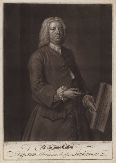 William Caslon, engelsk typograf (mezzotint) av John the younger Faber