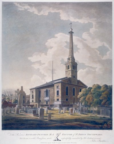 Utsikt över Church of St John Horsleydown, Bermondsey, London, 1799. av John william Edy