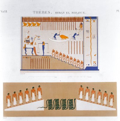 Illustrationer av fresker från Byban el Molouk, Thebe, Egypten, 1822 av Jomard