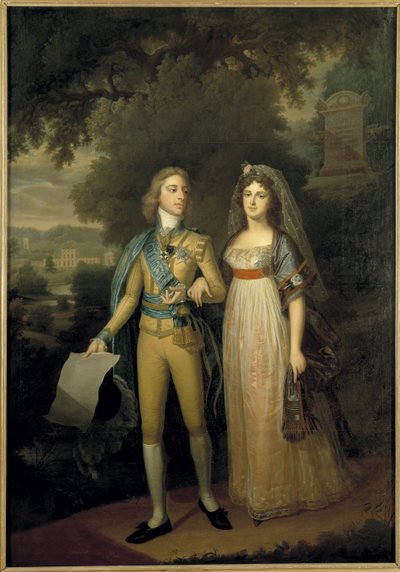 Gustave IV Adolphe de Suede - Porträtt av Gustav IV Adolf av Sverige (1778-1837) och Frederica Dorothea Wilhelmina av Baden (1781-1826), Sveriges drottning, av Forsslund, Jonas (1754-1809). Olja på duk, ca. 1797-1800. Mått: 273x195 cm. Nationalmuseum St av Jonas Forsslund