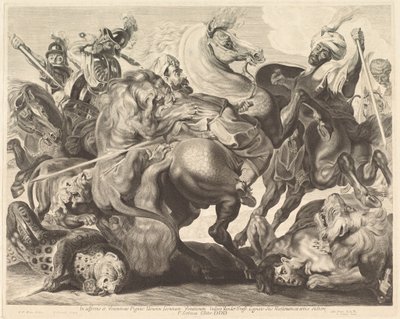 En lejonjakt av Jonas Suyderhoff after Sir Peter Paul Rubens