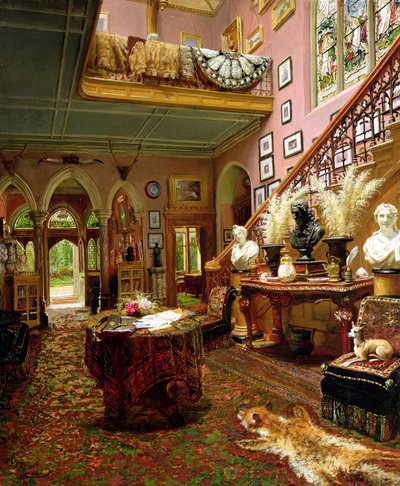 Hall och trapphus i ett lanthus, 1888 av Jonathan Pratt