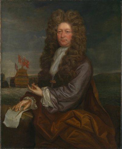 Fisher Harding, skeppsbyggmästare, verksam 1664-1706, vid sjösättningen av "Royal Sovereign av Jonathan Richardson