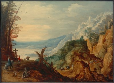 Bergslandskap med resenärer av Joos de Momper