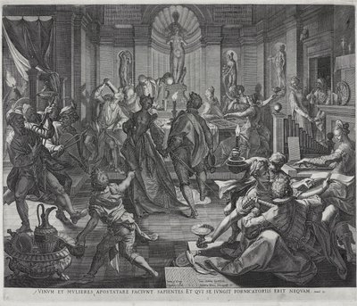 A House of Ill-Fame, graverad av Johannes Sadeler I av Joos or Jodocus van (after) Winghe