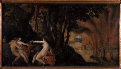 Lot och hans döttrar under rosor och lagerträd av Joos or Jodocus van Winghe