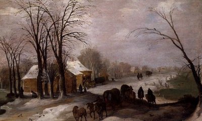 Resenärer i snön av Joos or Josse de The Younger Momper
