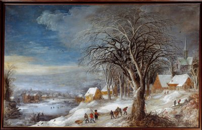 Vinterlandskap. Målning av Josse II Momper (1564-1635) Ec. Flam. av Joos or Josse de The Younger Momper