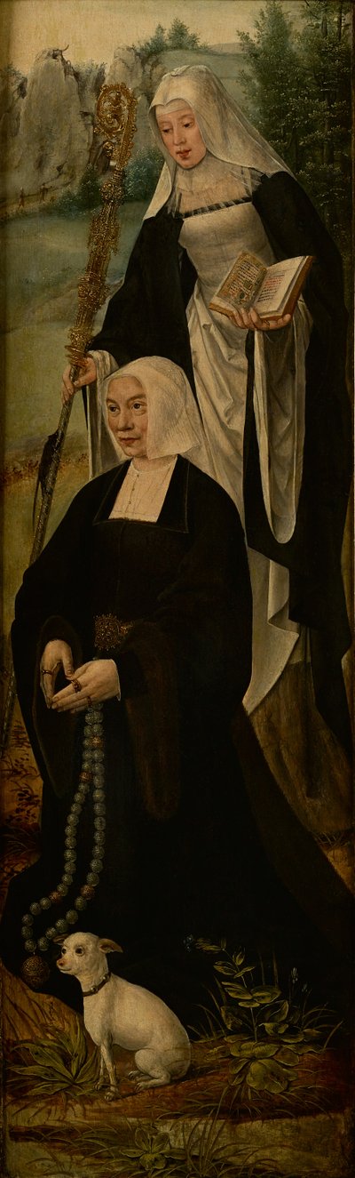 Saint Monica och en givare, ena vinge av en altartavla (olja på panel) av Joos van (follower of) Cleve