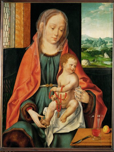 Heliga Maria med barnet (målning på ek) av Joos van Cleve
