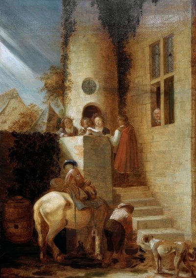 Ryttarens ankomst med ett dokument av Joos van Craesbeeck