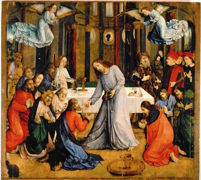 Apostlarnas nattvard (olja på trä) av Joos van Gent (fl.1460-75)
