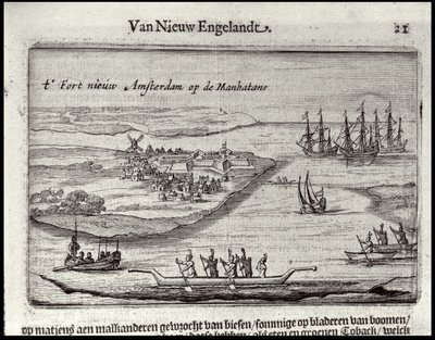 Utsikt över New Amsterdam, 1626-28 (kopparstick) av Joost Hartgers