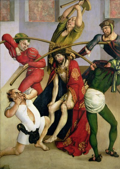 Kristus krönt med törnen (olja på panel) av Jorg I Breu