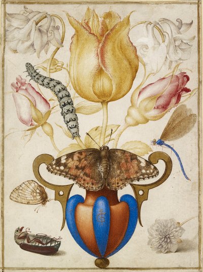 Arrangemang av blommor i en vas, med insekter, 1594 av Joris Hoefnagel