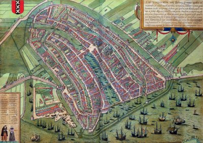 Karta över Amsterdam, från "Cities of the World" av Georg Braun (1541-1622) och Frans Hogenburg (1535-90), ca 1572 av Joris Hoefnagel