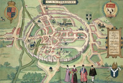 Karta över Canterbury, från "Civitates Orbis Terrarum" av Georg Braun (1541-1622) och Frans Hognenberg (1535-90) ca 1572-1617 av Joris Hoefnagel